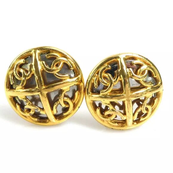 CHANEL Vintage CC Logo Clip on Earrings Gold/Silver Metal - Picture 1 of 7